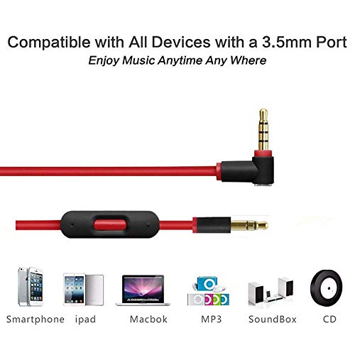 Replacement Audio Cable Cord Wire with in-line Microphone and Control + OEM Replacement Leather Pouch/Leather Bag for Beats by Dr Dre Headphones Solo/Studio/Pro/Detox/Wireless/Mixr/Executive (red)