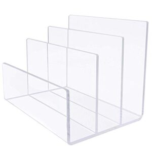 Clear Acrylic File Sorter, Desk File Folder Holder,File Folder Rack for Document Paper Letter Book Envelope Laptop Organizer, Clear Acrylic Office File Organizer on Office Desktop