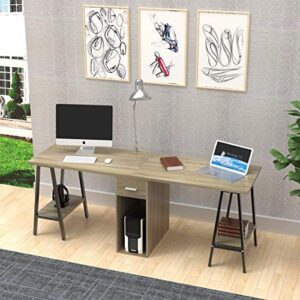 DEWEL 78inch Two Person Computer Desk Double Workstation with Drawer Large Dual Work Table with Storage Shelves Modern Study Writing Desk for Home Office