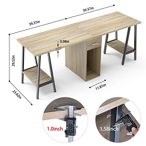 DEWEL 78inch Two Person Computer Desk Double Workstation with Drawer Large Dual Work Table with Storage Shelves Modern Study Writing Desk for Home Office