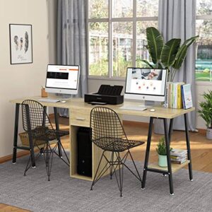 DEWEL 78inch Two Person Computer Desk Double Workstation with Drawer Large Dual Work Table with Storage Shelves Modern Study Writing Desk for Home Office