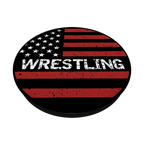 Wrestling USA American Flag Sport Fan Gift Pop Socket PopSockets PopGrip: Swappable Grip for Phones & Tablets