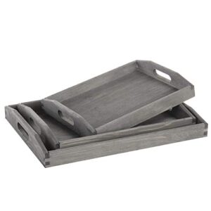 mygift vintage gray wood serving trays - nesting breakfast, ottoman, decorative coffee table tray with handles, 3-piece set