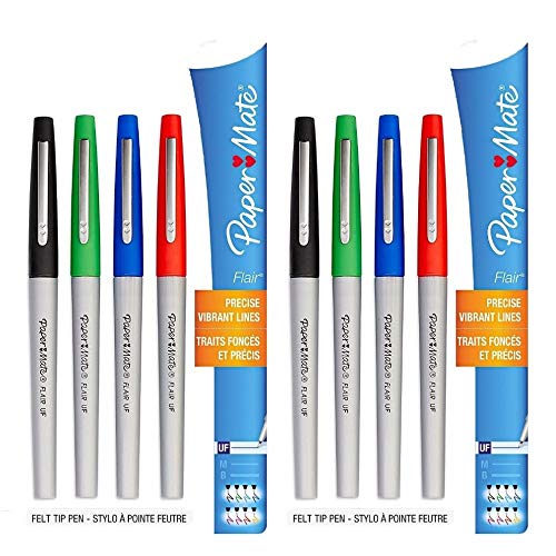 Paper Mate Flair Felt Tip Pen, Ultra Fine Point, Core Colors, 8 Count