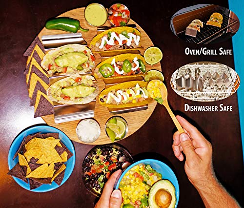 Fiesta Kitchen Taco Holder Stand - Set of 6 - Oven & Grill Safe Stainless Steel Taco Racks With Handles - Fill & Serve Tacos With Ease - Taco Stand Trays