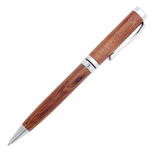 Gullor Handcrafted Rosewood Retractable Ballpoint Pen, Natural Wood Pen, Silver Clip