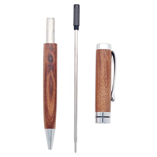 Gullor Handcrafted Rosewood Retractable Ballpoint Pen, Natural Wood Pen, Silver Clip