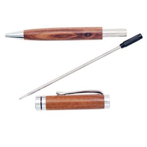 Gullor Handcrafted Rosewood Retractable Ballpoint Pen, Natural Wood Pen, Silver Clip