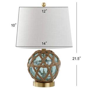 JONATHAN Y JYL1085A Andrews 21.5" LED Glass/Rope Table Lamp Coastal Contemporary Bedside Desk Nightstand Lamp for Bedroom Living Room Office College Bookcase LED Bulb Included, Brown/Aqua