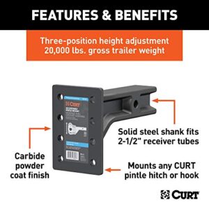 CURT 48348 Adjustable Pintle Mount for 2-1/2-Inch Hitch Receiver, 20,000 lbs, 7-1/4-Inch Height, 10-3/4-Inch Length