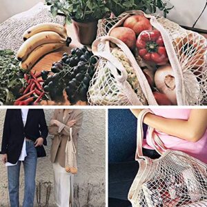 BYETIVE Net Shopping Bag Reusable Grocery Bags Net Storage Bag Long Handle Cotton Mesh Net Tote Bag Fruit Vegetable Net Bags Organizer