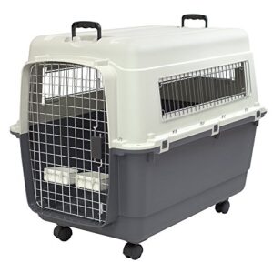 sportpet designs plastic kennels rolling plastic airline approved wire door travel dog crate, x-large, gray