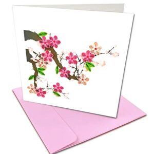 Cherry Blossom Quilling Greeting Card, 6x6" with Envelope. Any Occasion. Blank Inside. Hand-made. Suitable for Framing.