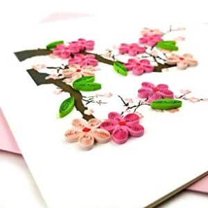 Cherry Blossom Quilling Greeting Card, 6x6" with Envelope. Any Occasion. Blank Inside. Hand-made. Suitable for Framing.