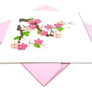 Cherry Blossom Quilling Greeting Card, 6x6" with Envelope. Any Occasion. Blank Inside. Hand-made. Suitable for Framing.