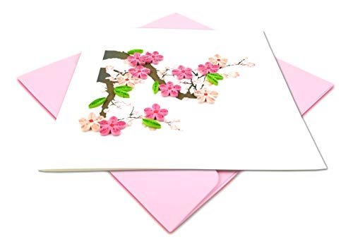 Cherry Blossom Quilling Greeting Card, 6x6" with Envelope. Any Occasion. Blank Inside. Hand-made. Suitable for Framing.