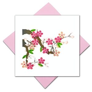 Cherry Blossom Quilling Greeting Card, 6x6" with Envelope. Any Occasion. Blank Inside. Hand-made. Suitable for Framing.