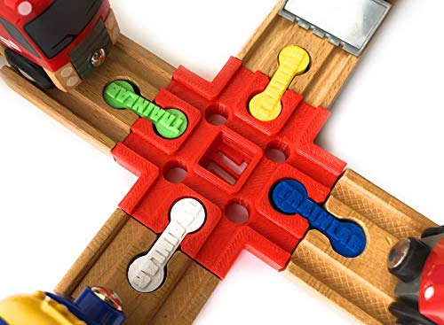 TrainLab Cross Track Connector with Dog Bones for Wooden Railway (Red)