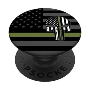 thin green line popsockets army military usa flag skull popsockets popgrip: swappable grip for phones & tablets