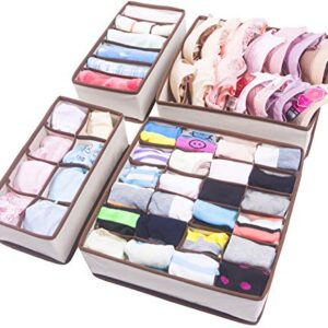 Amelitory Underwear Organizer Drawer Divider Foldable for Bras Panties Socks 4 Set, Beige