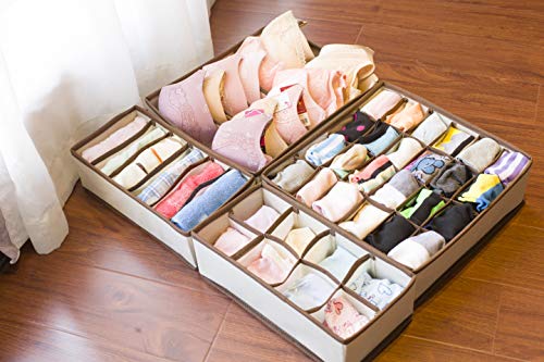 Amelitory Underwear Organizer Drawer Divider Foldable for Bras Panties Socks 4 Set, Beige