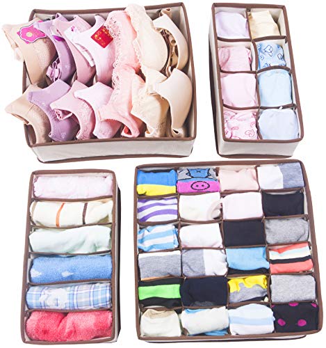 Amelitory Underwear Organizer Drawer Divider Foldable for Bras Panties Socks 4 Set, Beige