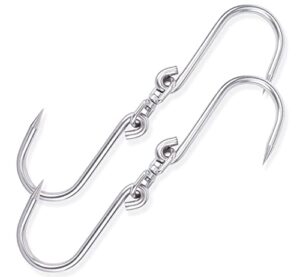 alele swiveling meat hook,10mm heavy duty stainless steel processing butcher hooks - large fish,hunting,carcass hanging hook pack of 2 (13inch swiveling meat hook)