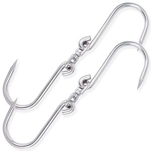 Alele Swiveling Meat Hook,10mm Heavy Duty Stainless Steel Processing Butcher Hooks - Large Fish,Hunting,Carcass Hanging Hook Pack of 2 (13inch Swiveling Meat Hook)