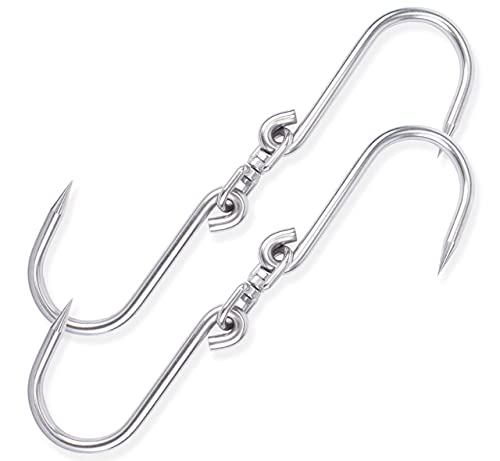 Alele Swiveling Meat Hook,10mm Heavy Duty Stainless Steel Processing Butcher Hooks - Large Fish,Hunting,Carcass Hanging Hook Pack of 2 (13inch Swiveling Meat Hook)