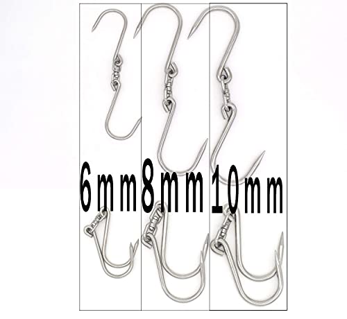 Alele Swiveling Meat Hook,10mm Heavy Duty Stainless Steel Processing Butcher Hooks - Large Fish,Hunting,Carcass Hanging Hook Pack of 2 (13inch Swiveling Meat Hook)