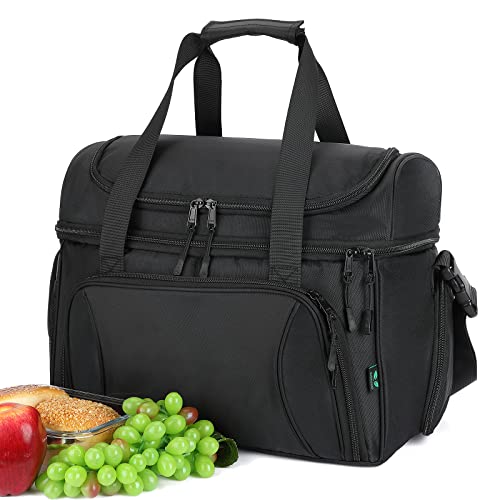 F40C4TMP Double Leaves 36 Cans Extra Large Flight Attendant Lunch Bag Crew Cooler, Insulated Lunch Bag for Men Lunch Box Travel Cooler Bag Soft Luggage Pilot for Work Camping Sports Picnic Black