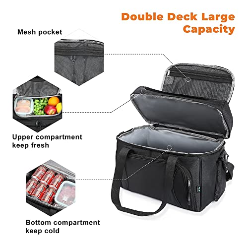 F40C4TMP Double Leaves 36 Cans Extra Large Flight Attendant Lunch Bag Crew Cooler, Insulated Lunch Bag for Men Lunch Box Travel Cooler Bag Soft Luggage Pilot for Work Camping Sports Picnic Black