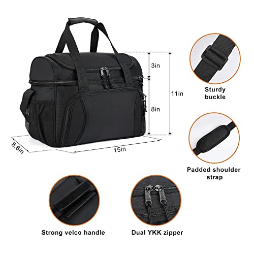 F40C4TMP Double Leaves 36 Cans Extra Large Flight Attendant Lunch Bag Crew Cooler, Insulated Lunch Bag for Men Lunch Box Travel Cooler Bag Soft Luggage Pilot for Work Camping Sports Picnic Black