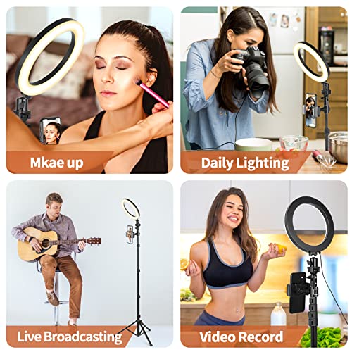 UBeesize Selfie Ring Light with Tripod Stand & Cell Phone Holder for Live Stream/Makeup, Mini Led Camera Ringlight for YouTube Videos/Photography(Black)