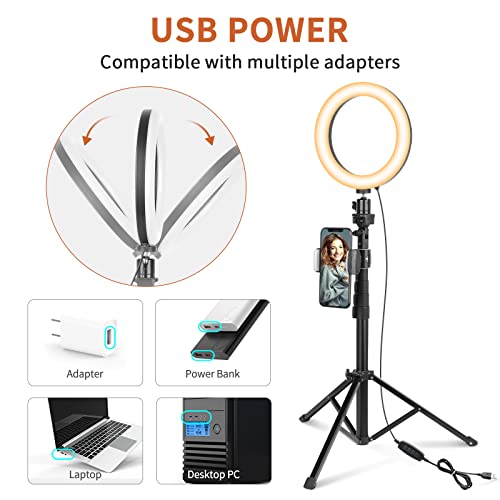 UBeesize Selfie Ring Light with Tripod Stand & Cell Phone Holder for Live Stream/Makeup, Mini Led Camera Ringlight for YouTube Videos/Photography(Black)