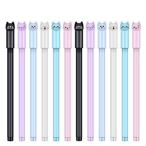 24 Pcs 0.38 mm Cute Cat Pen Gel Pens Black Ball Point Pens for School Office Supplies