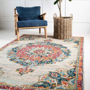 Unique Loom Penrose Collection Area Rug - Alexis (5' 1" x 8' Rectangle, Ivory/ Blue)