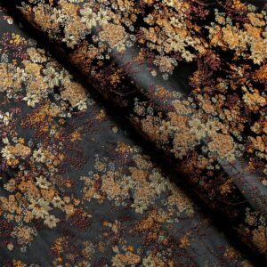 black gold small floral brocade fabric, jacquard fabric, fabric by yard, 29" wide