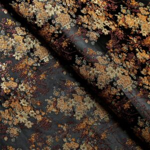 Black Gold Small Floral Brocade Fabric, Jacquard Fabric, Fabric by Yard, 29" Wide