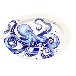 dei ceramic platter, 16.0 x 11.25 x 1.25, blue/white