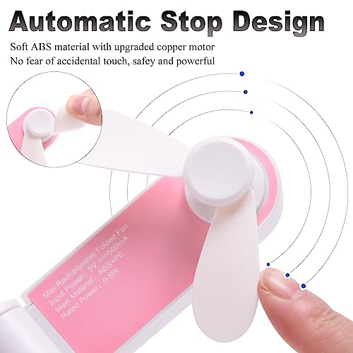 Supabear Personal Handheld Fan, Mini Portable Pocket Fan, Little Folding Fans USB Rechargeable for Woman Girls Makeup Outdoor Travel, Powerful Wind (Pink)