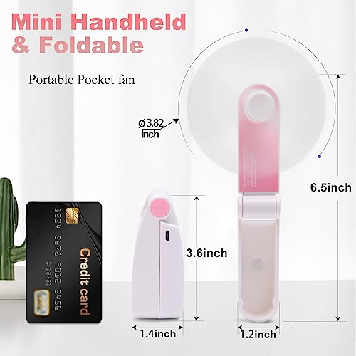 Supabear Personal Handheld Fan, Mini Portable Pocket Fan, Little Folding Fans USB Rechargeable for Woman Girls Makeup Outdoor Travel, Powerful Wind (Pink)