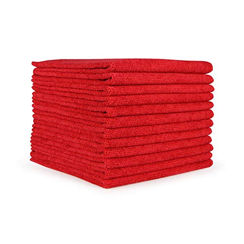 Arkwright Microfiber Glass Cleaning Cloths - (Pack of 12) Lint Free, Car Detailing Cloth, Perfect Microfiber Towel Set for Home, Gym, and Kitchen, 12 x 12 in, Red