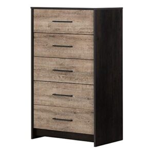 south shore londen, weathered oak and ebony 5-drawer chest,