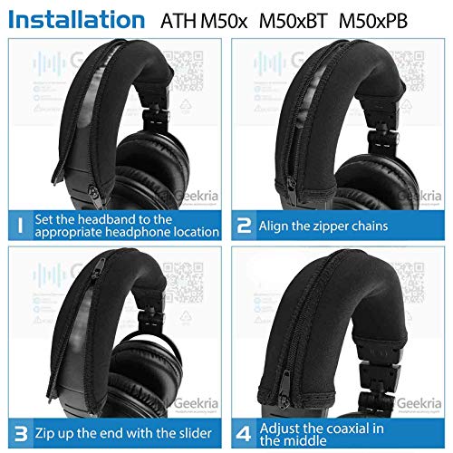 Geekria Headband Cover Compatible with ATH M50x, M50xBT, M50xBT2, M50xPB, M50xWH, M50xBB Headphones/Headphone Headband Protector Repair Parts/Easy DIY Installation No Tool Needed (Black)