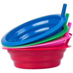 cereal bowls with straws for kids by cibi | bpa-free plastic | toddler sip-a-bowls with built-in straw for cereal and soup | set of 4 colorful breakfast bowls