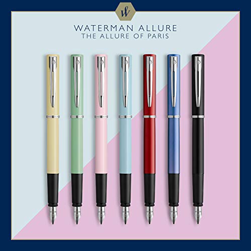 Waterman Allure Fountain Pen, Blue Lacquer, Fine Nib, Blue Ink, Gift Box