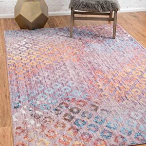 Unique Loom Rainbow Collection Geometric Abstract Modern Watercolor Lilac Area Rug (7' 0 x 10' 0)