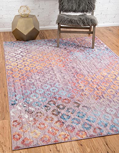 Unique Loom Rainbow Collection Geometric Abstract Modern Watercolor Lilac Area Rug (7' 0 x 10' 0)