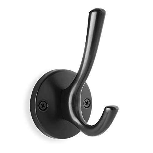 CAULDHAM 5 Pack Heavy-Duty Coat & Hat Wall Hook with Round Base - Matte Black